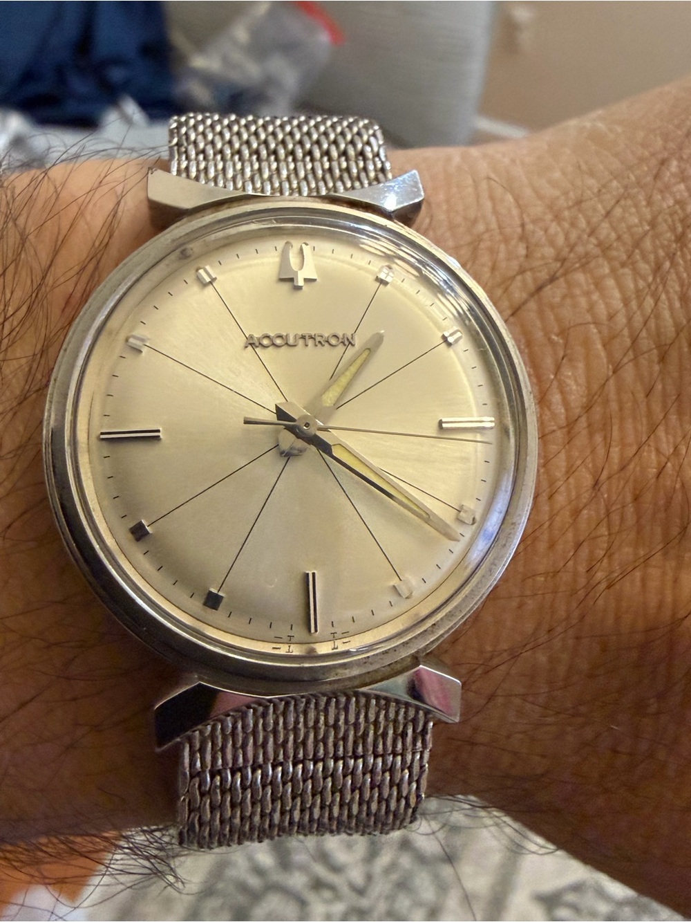 Vintage 1960s Bulova Accutron 214 Stainless Steel Crosshair Dial Mesh Band